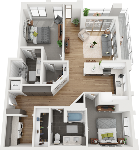 2 bedroom 2 bathroom floor plan H at Deca Apartments, Greenville, SC, 29601